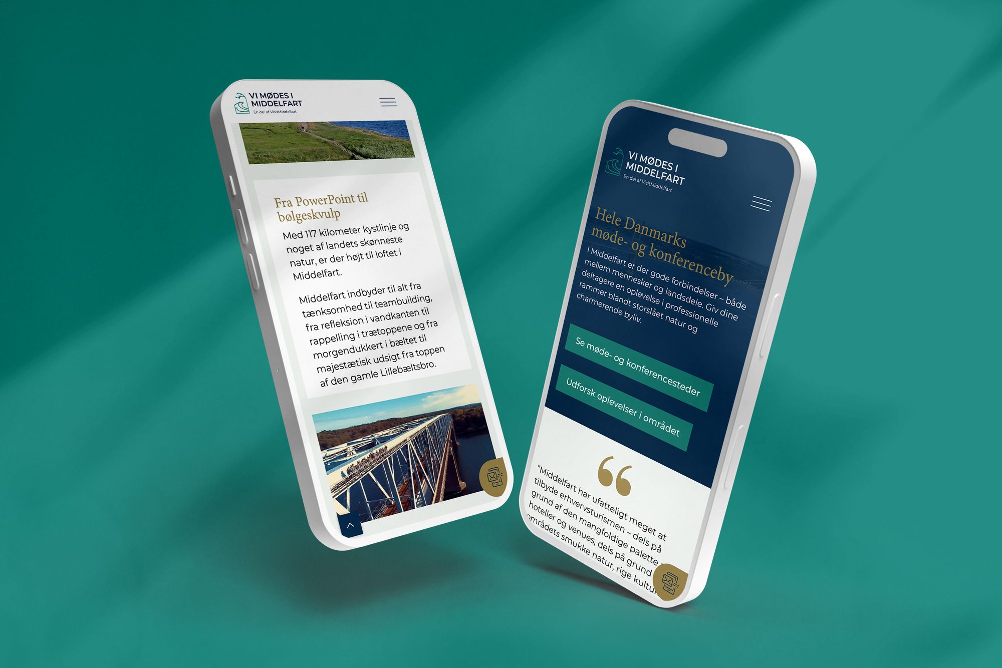 Billedet viser to telefoner med hjemmesiden for Vi mødes i Middelfart
