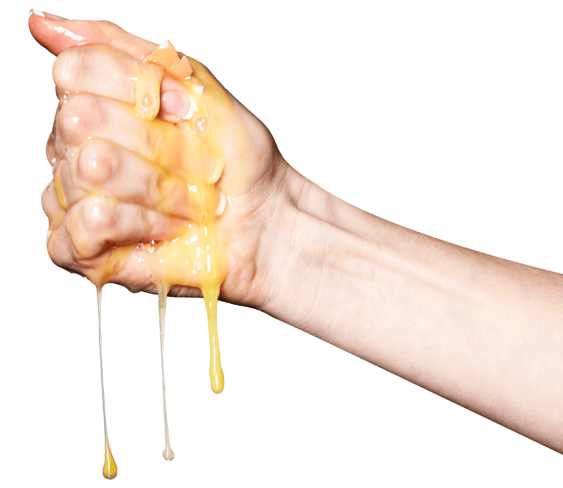 Billedet viser en hånd der holder et knust æg