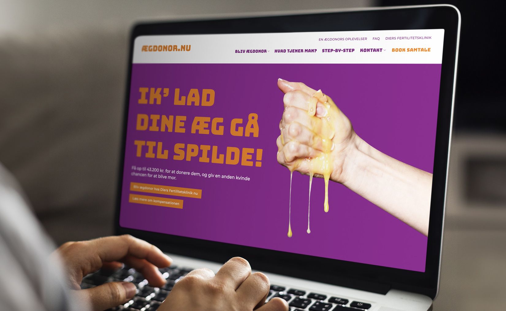 Billedet viser en computer med hjemmesiden for ægdonor.nu