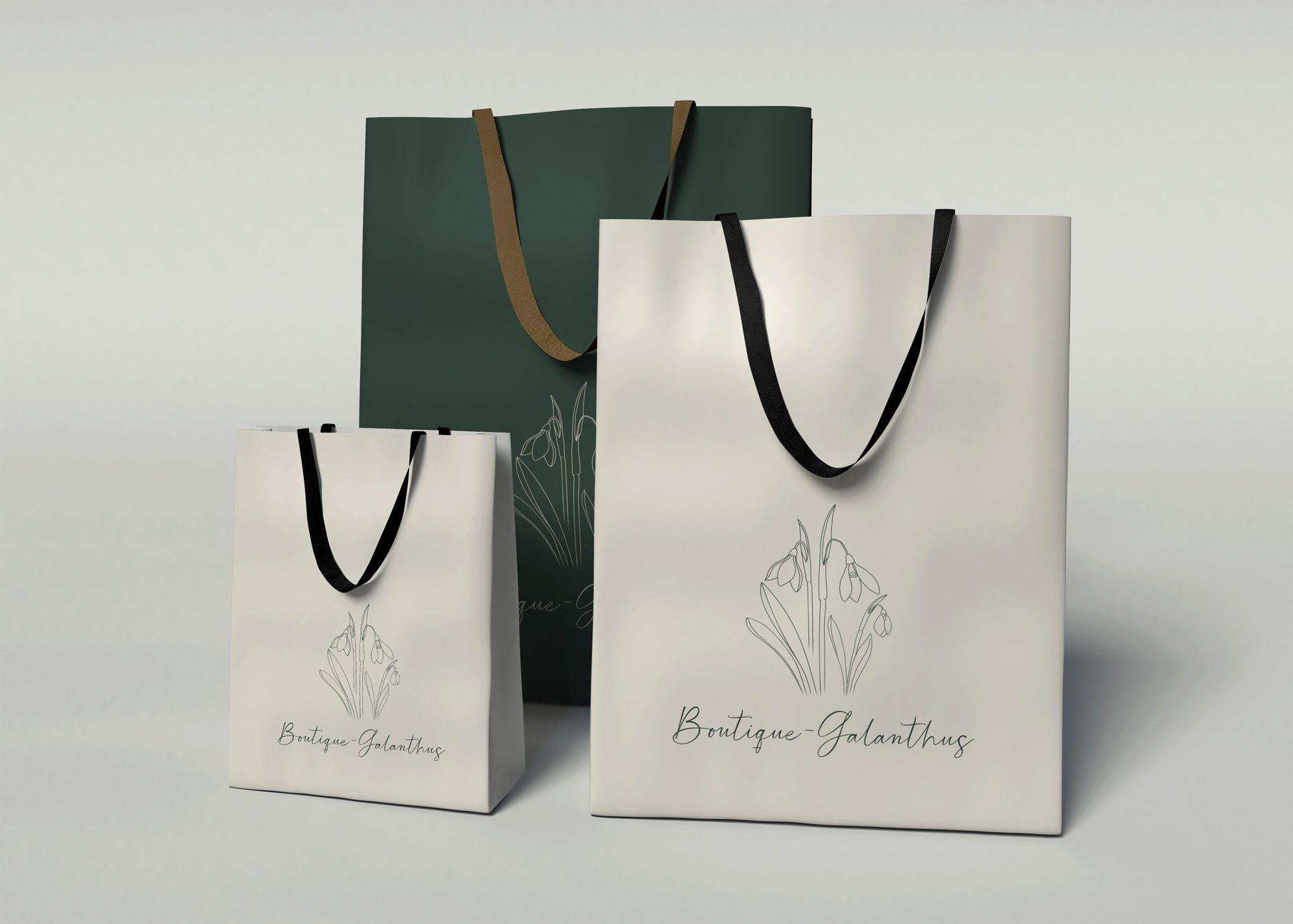 Boutique-Galanthus logo vist på papirsposer