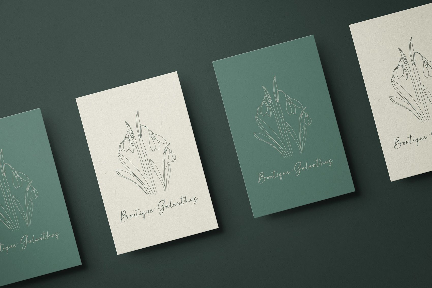 Boutique-Galanthus logo vist på visitkort