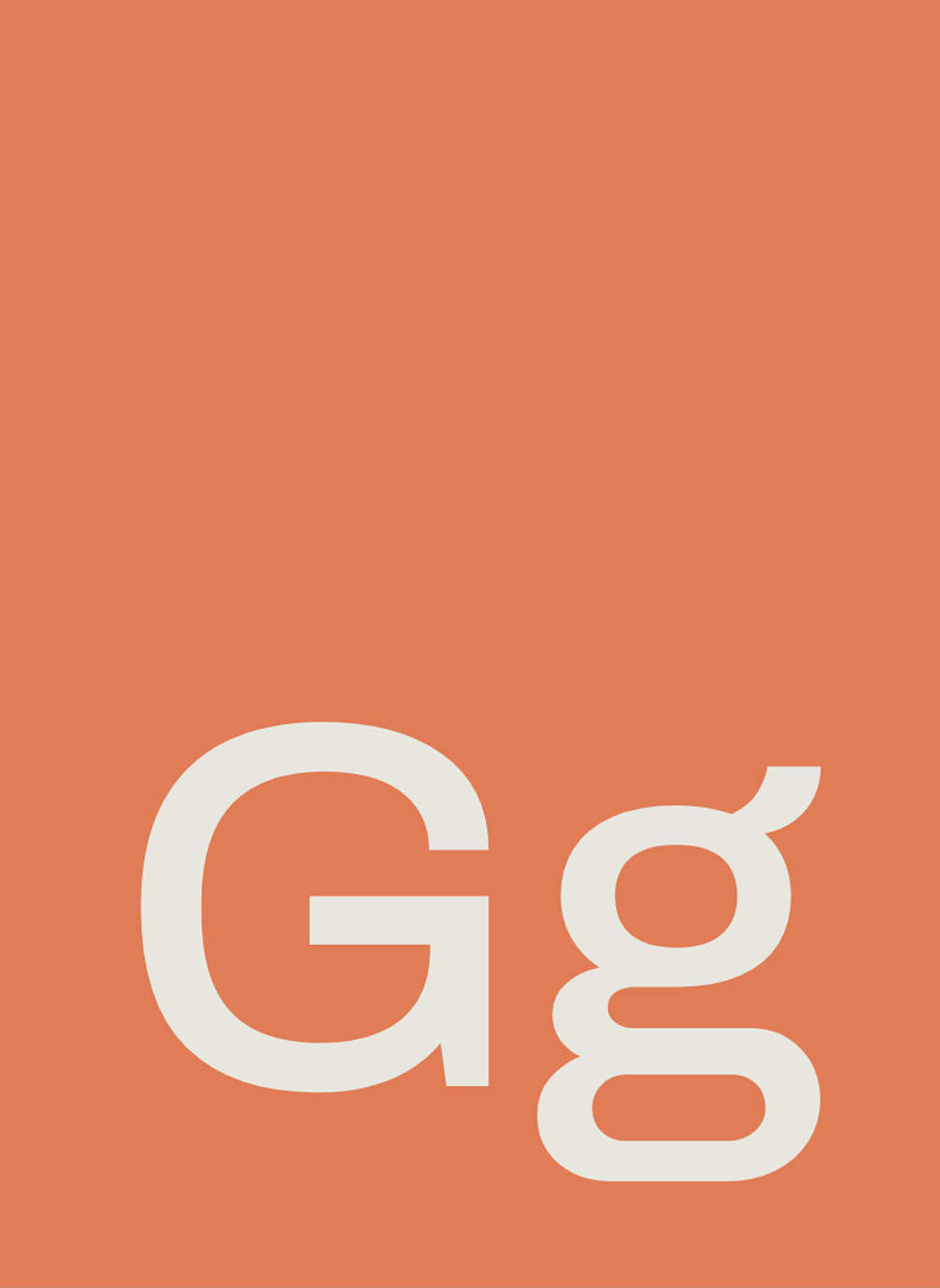 billedet viser bogstaverne Gg på en orange baggrund