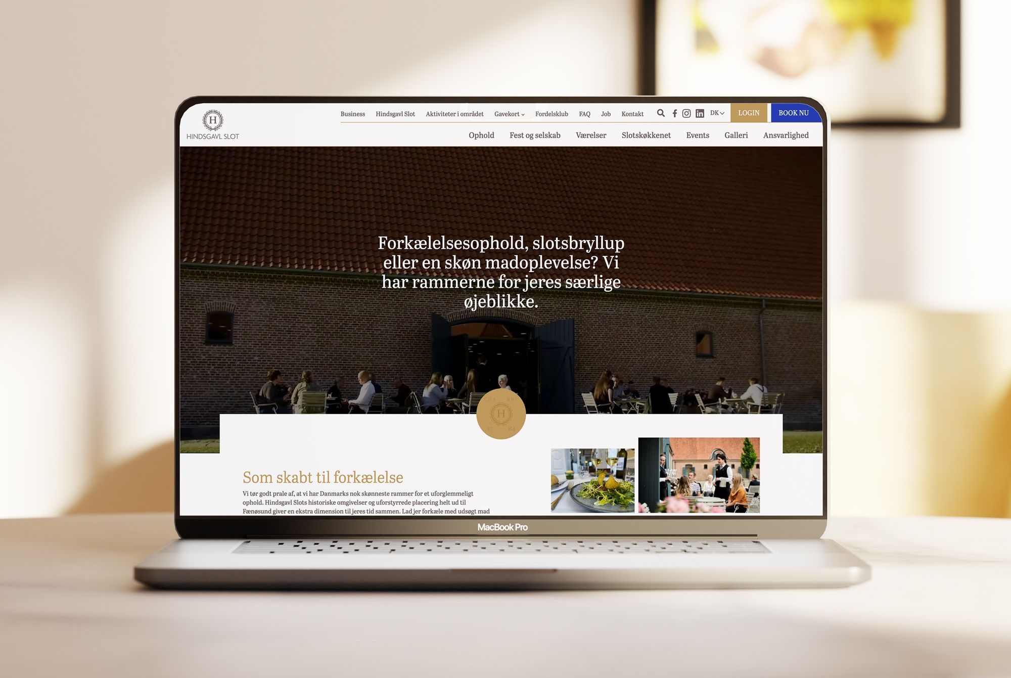 Billedet viser websitet for hindsgavl slot