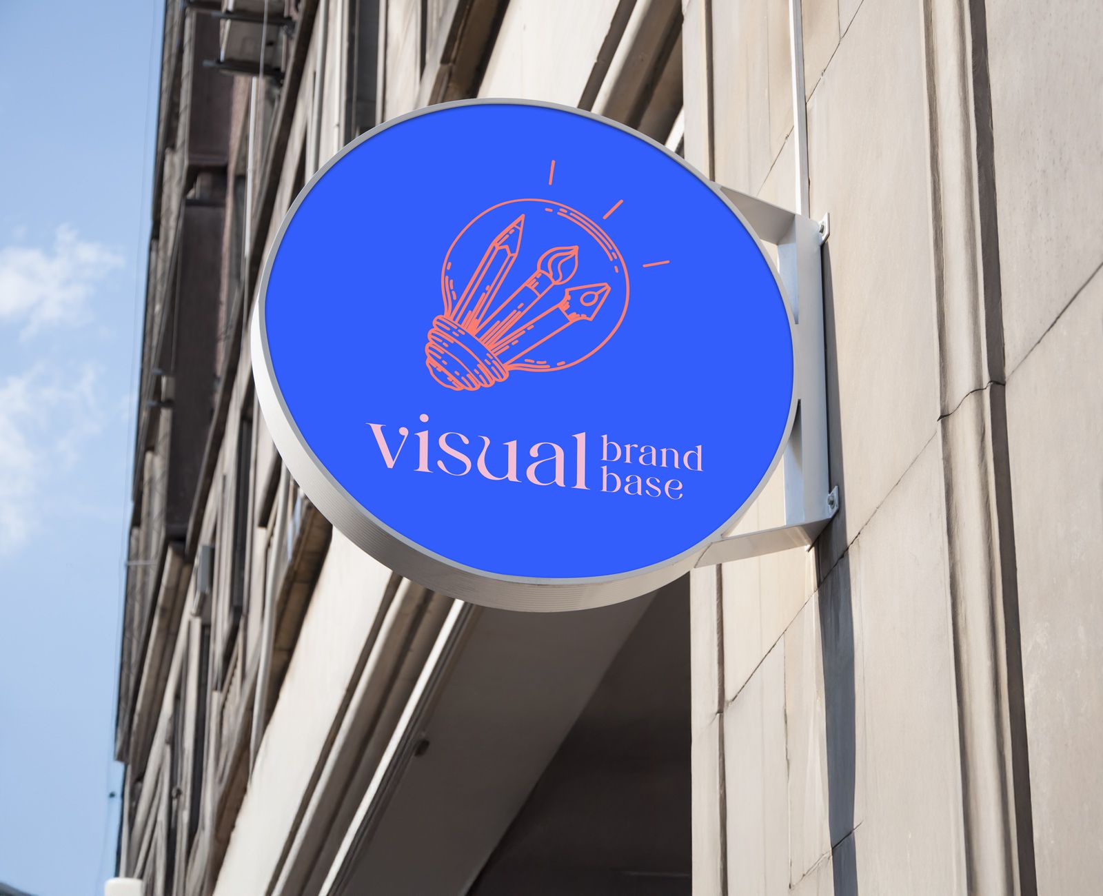 Rundt skilt med visual brandbase logo på